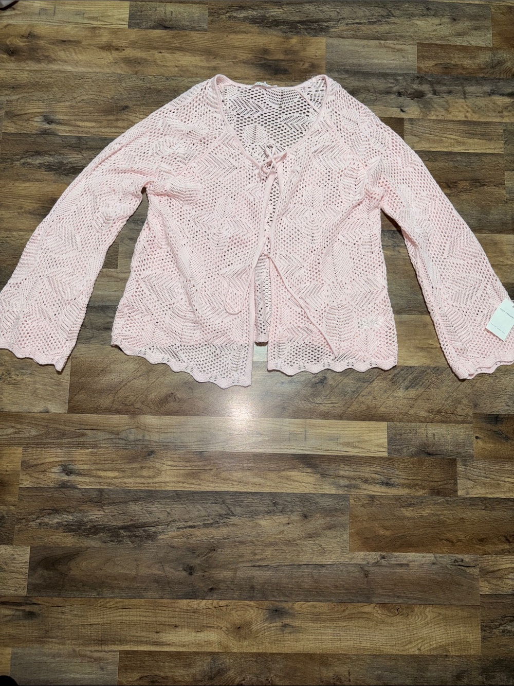 Celebrity Pink Pastel Pink Crochet Tie-Front Sweater